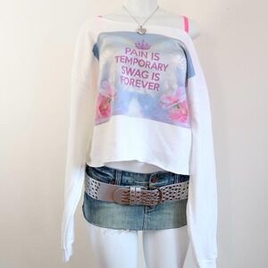 y2k swag is forever floral cropped off shoulder sweatshirt